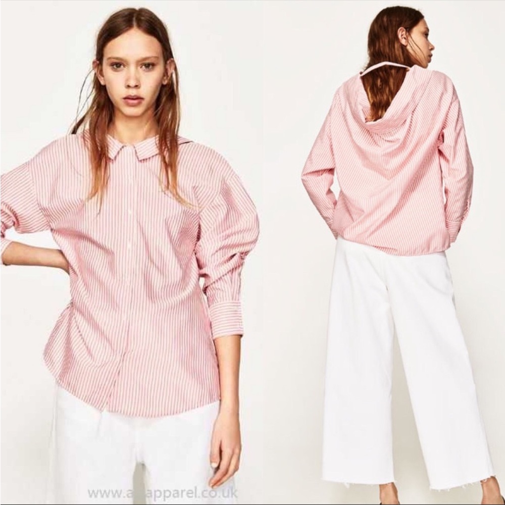 Zara Striped Oversized Pink Button Down Open Back Shirt | S
